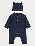 Navy Knitted All-In-One and Ear Hat Set