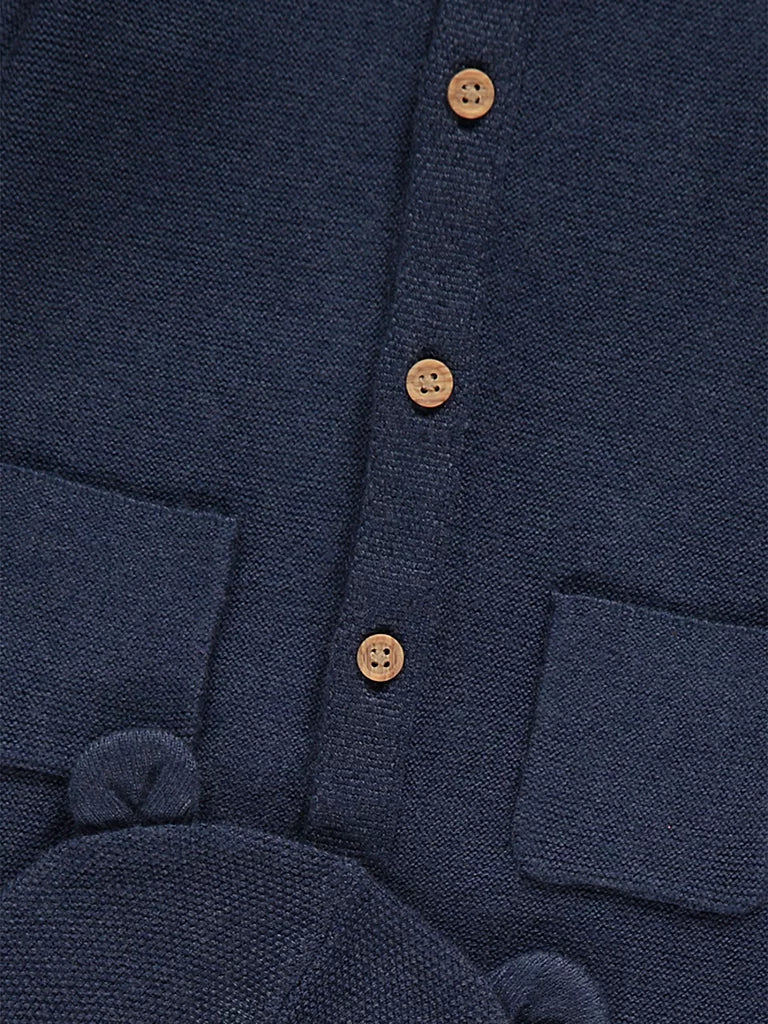 Navy Knitted All-In-One and Ear Hat Set