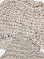 Sand Animal Embroidery Textured Jumper and Ribbed Leggings Outfit
