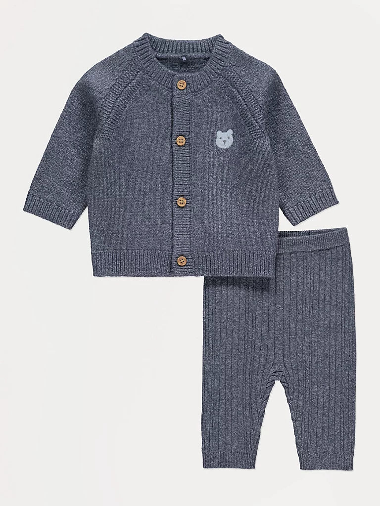 Blue Bear Knitted Cardigan and Leggings Outfit