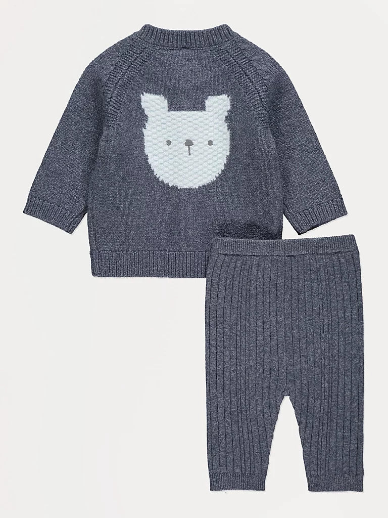 Blue Bear Knitted Cardigan and Leggings Outfit