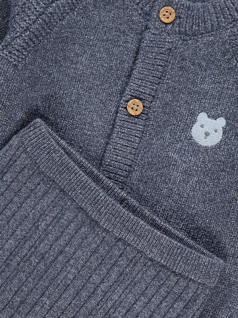 Blue Bear Knitted Cardigan and Leggings Outfit