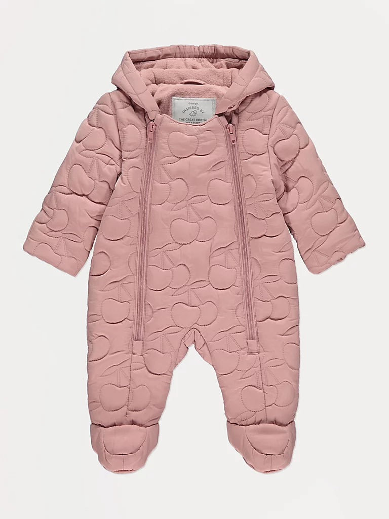 Skafander - Pink Cherry Quilted Hooded Snowsuit