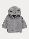 Jakna - Grey Animal Embroidery Zip Fasten Borg Hoodie