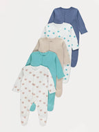 Bear Star Long Sleeve Sleepsuits 5 Pack