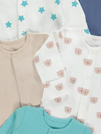 Bear Star Long Sleeve Sleepsuits 5 Pack
