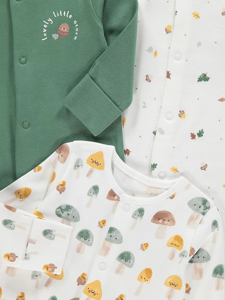 Little Acorn Long Sleeve Sleepsuits 3 Pack