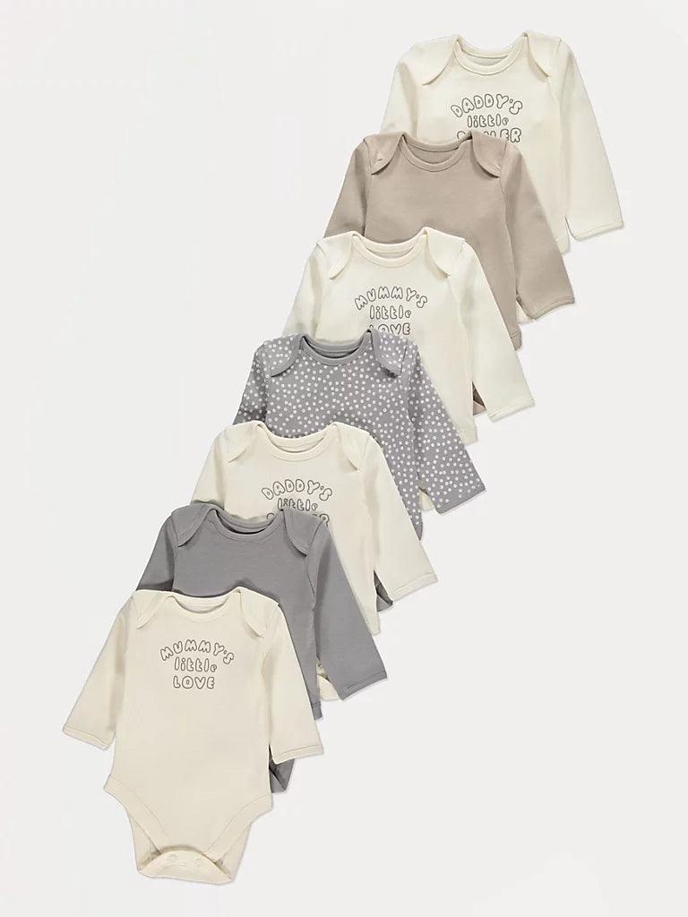 Set od 7 bodija - Neutral Mummy Daddy Long Sleeve Bodysuits 7 Pack