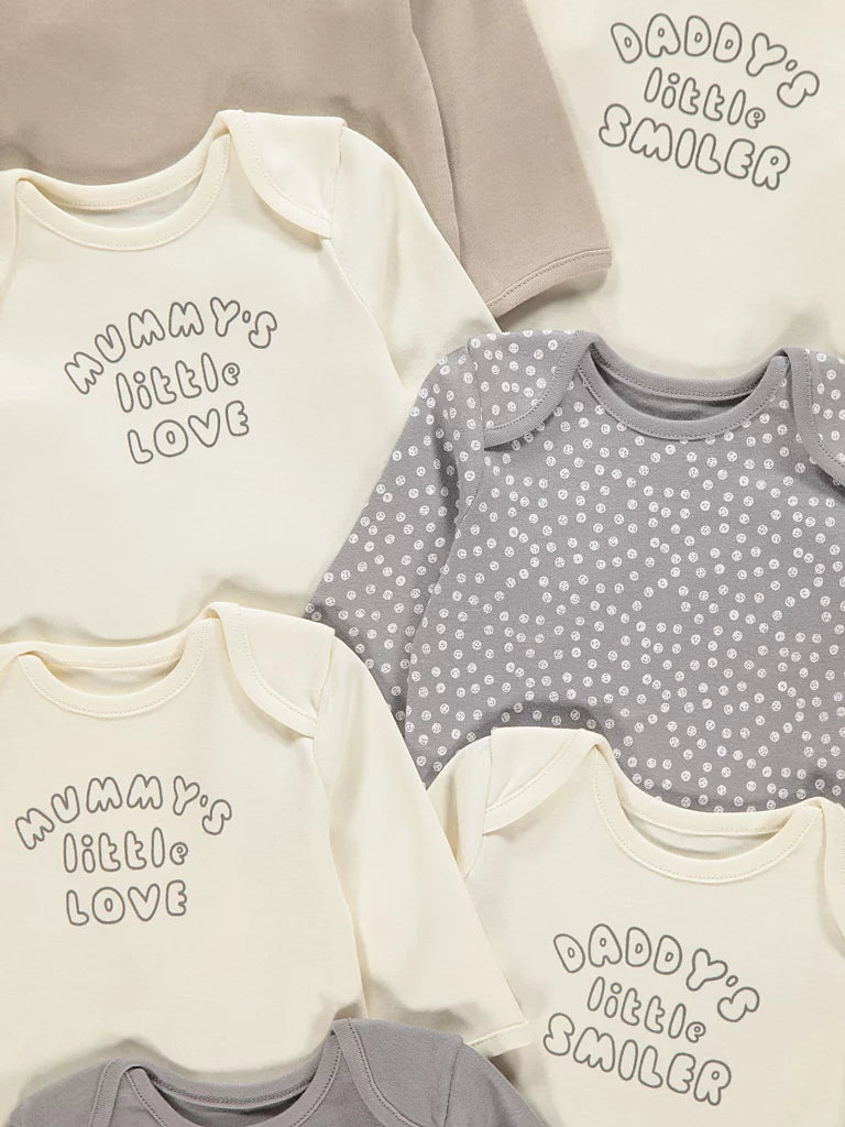 Set od 7 bodija - Neutral Mummy Daddy Long Sleeve Bodysuits 7 Pack