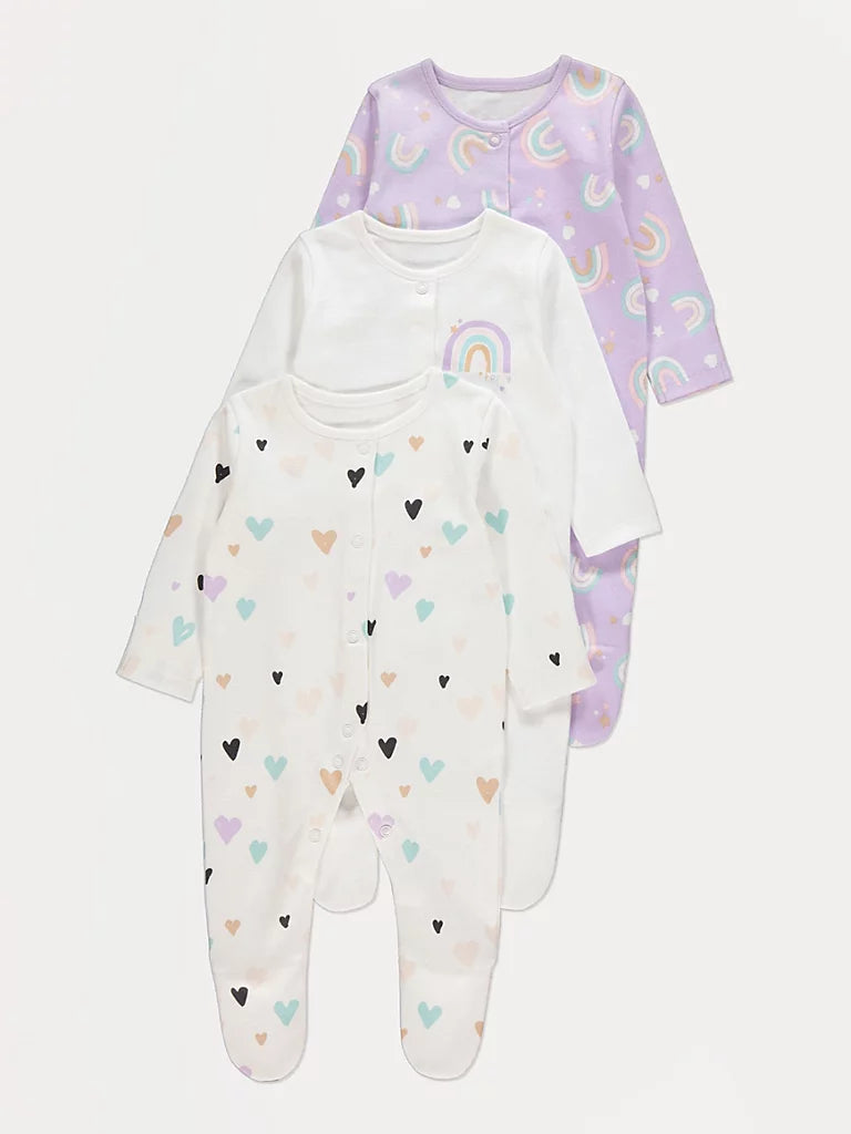 Set od 3 Spilhozne - Pastel Heart Rainbow Sleepsuits 3 Pack