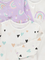 Set od 3 Spilhozne - Pastel Heart Rainbow Sleepsuits 3 Pack