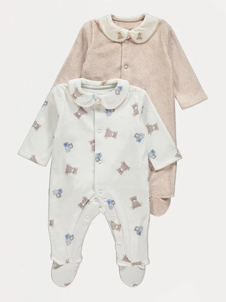 Neutral Collared Fleece Sleepsuits 2 Pack