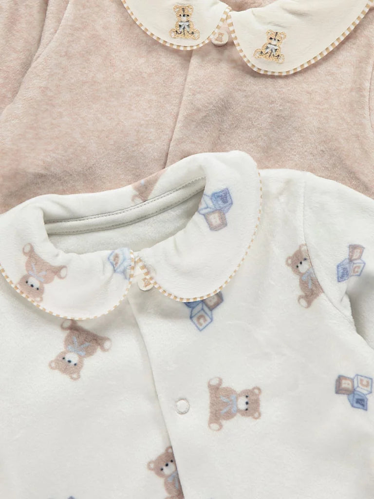 Neutral Collared Fleece Sleepsuits 2 Pack