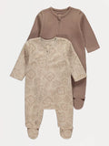Neutral Bear Fleece Waffle Zip Fasten Sleepsuits 2 Pack