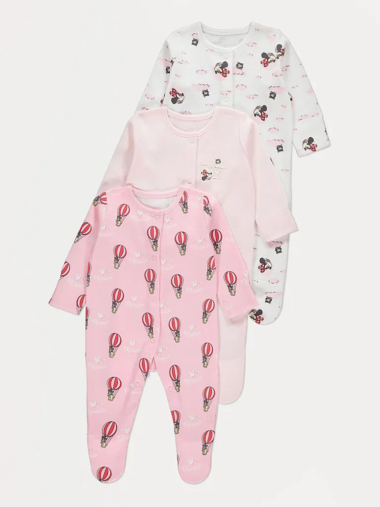 Set od 3 Spilhozne - Disney Minnie Mouse Pink Sleepsuits 3 Pack