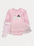 Halloween Pink Ghost Tutu Bodysuit and Tights Outfit
