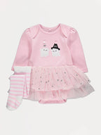 Halloween Pink Ghost Tutu Bodysuit and Tights Outfit