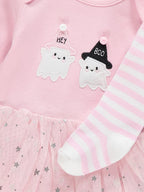 Halloween Pink Ghost Tutu Bodysuit and Tights Outfit