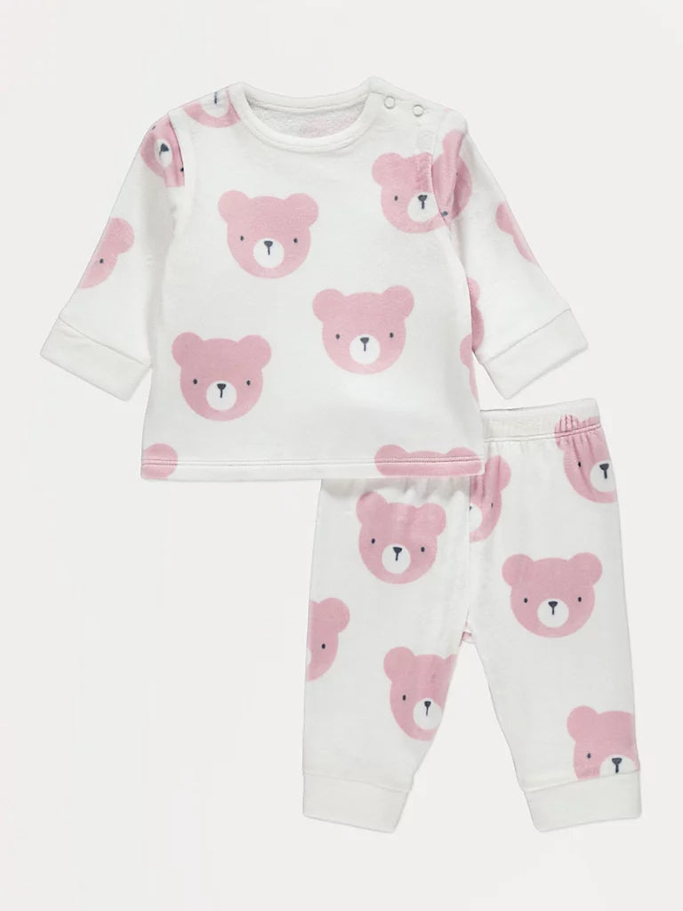 White Teddy Bear Fleece Pyjamas