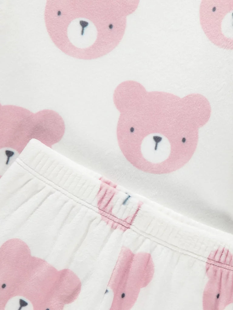 White Teddy Bear Fleece Pyjamas