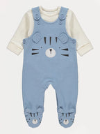 Blue Tiger Footed Dungarees and Long Sleeve Bodysuit Outfit