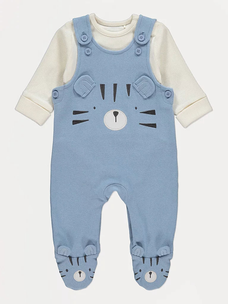 Blue Tiger Footed Dungarees and Long Sleeve Bodysuit Outfit