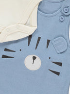 Blue Tiger Footed Dungarees and Long Sleeve Bodysuit Outfit