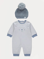 Blue Striped Bear All in One with Hat