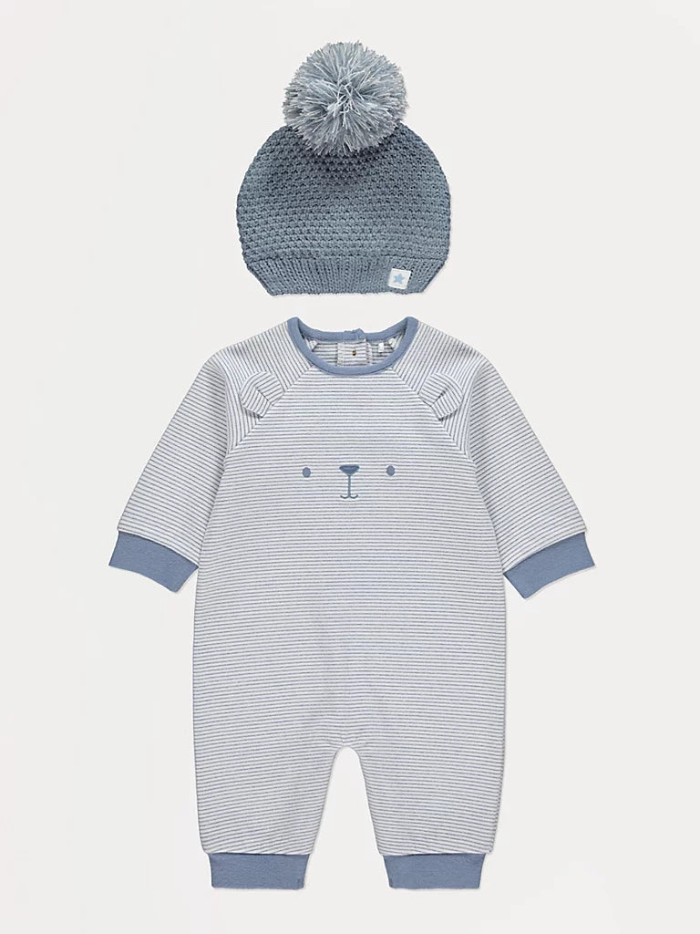 Blue Striped Bear All in One with Hat