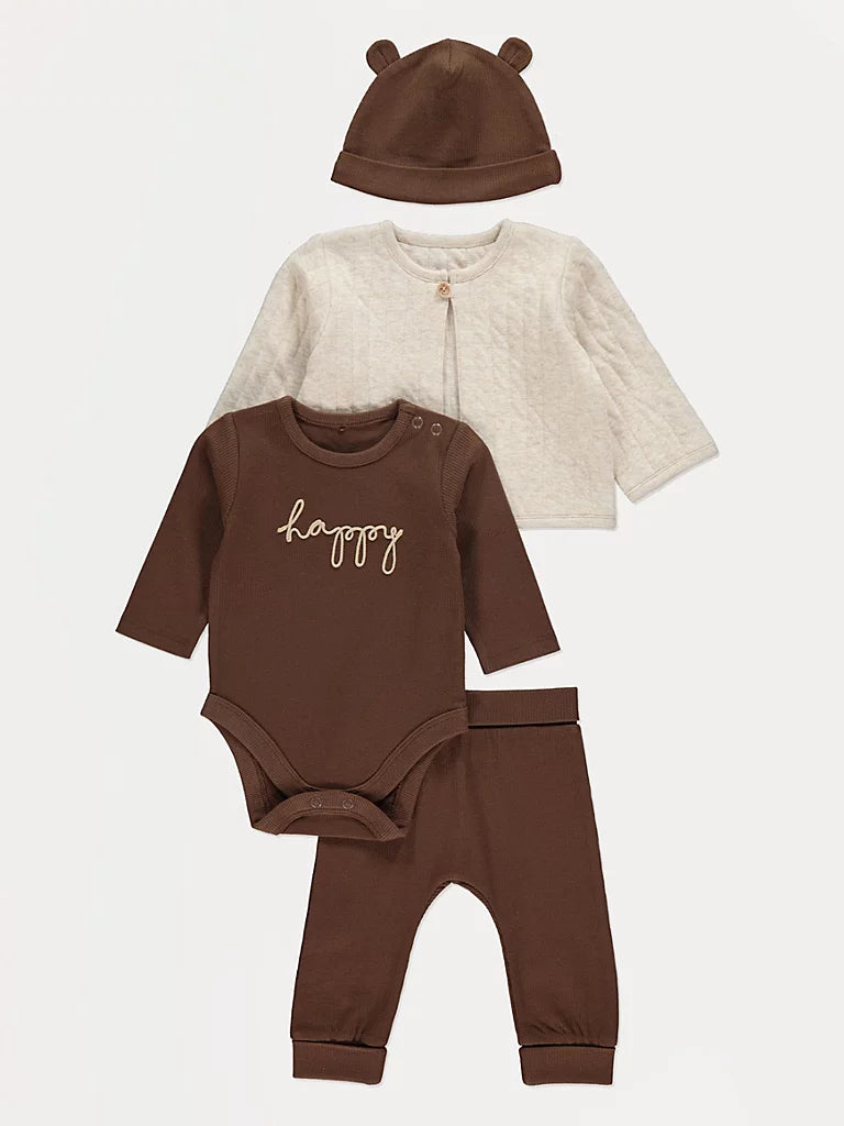 Happy Bodysuit Cardigan Trousers and Hat Outfit