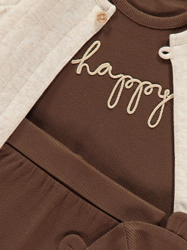 Happy Bodysuit Cardigan Trousers and Hat Outfit