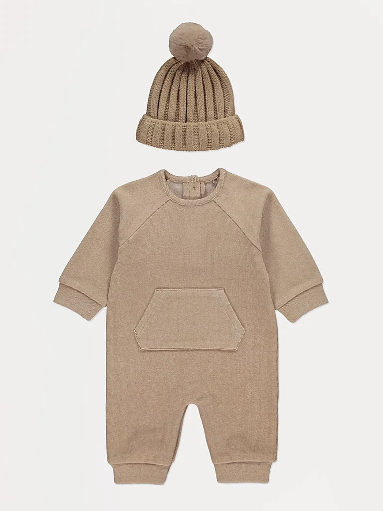 Beige All In One with Knitted Bobble Hat