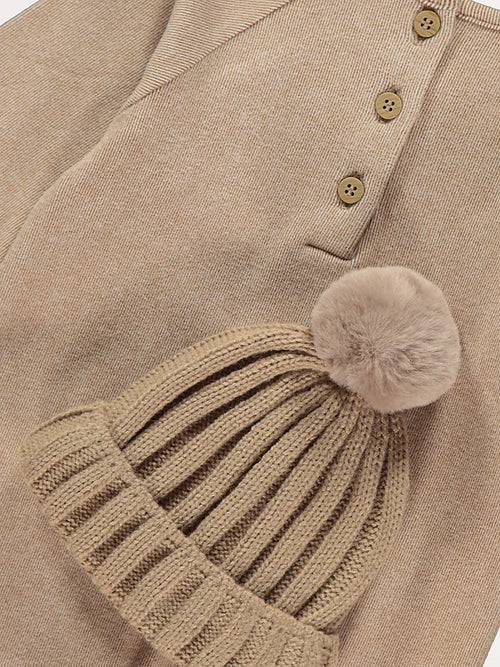 Beige All In One with Knitted Bobble Hat