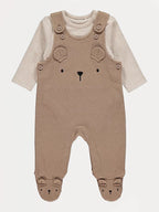 Brown Bear Footed Dungarees and Bodysuit Outfit