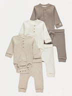 Set od 3 bodija i 3 pantalona - Neutral Ribbed Bodysuits and Leggings Outfits 3 Pack
