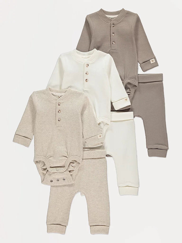 Set od 3 bodija i 3 pantalona - Neutral Ribbed Bodysuits and Leggings Outfits 3 Pack