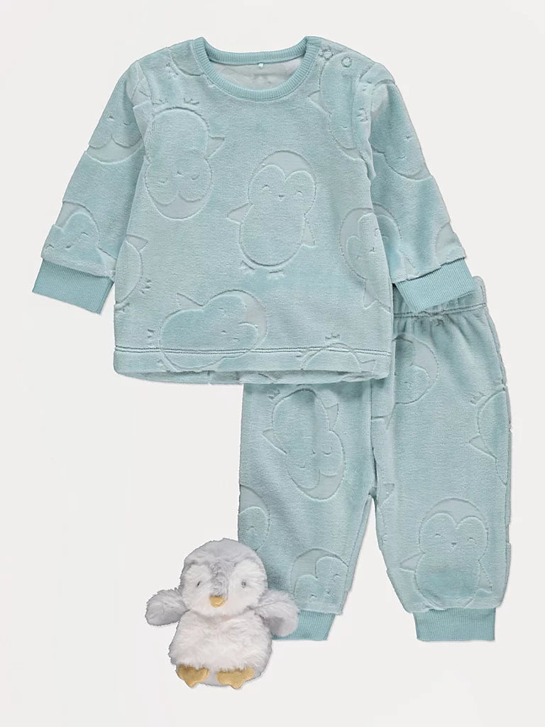 Blue Penguin Fleece Pyjamas with Toy