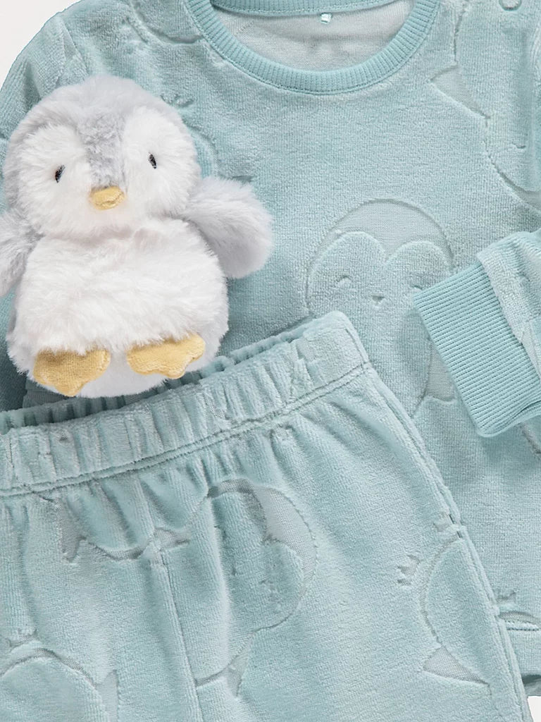 Blue Penguin Fleece Pyjamas with Toy