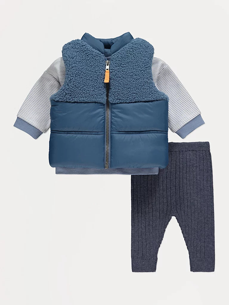 Blue Striped Sweatshirt Leggings and Gilet Outfit