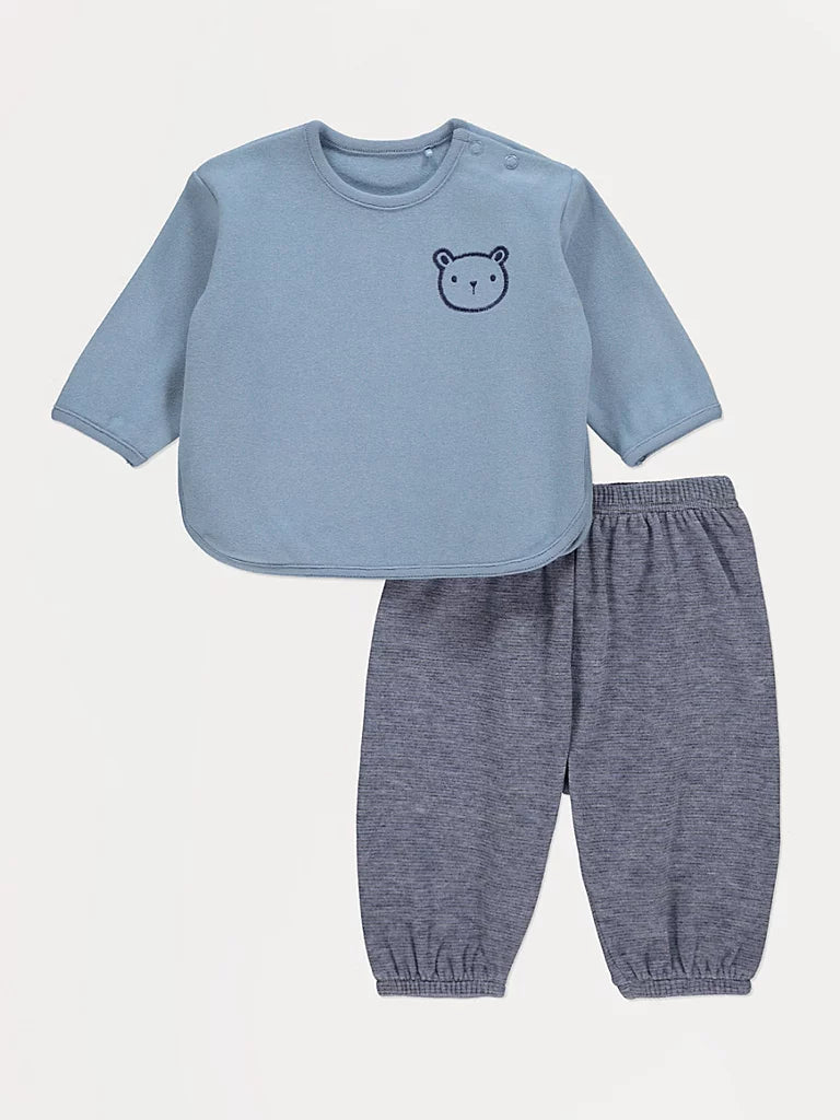 Blue Bear Embroidery Soft Touch Jumper and Joggers Outfit
