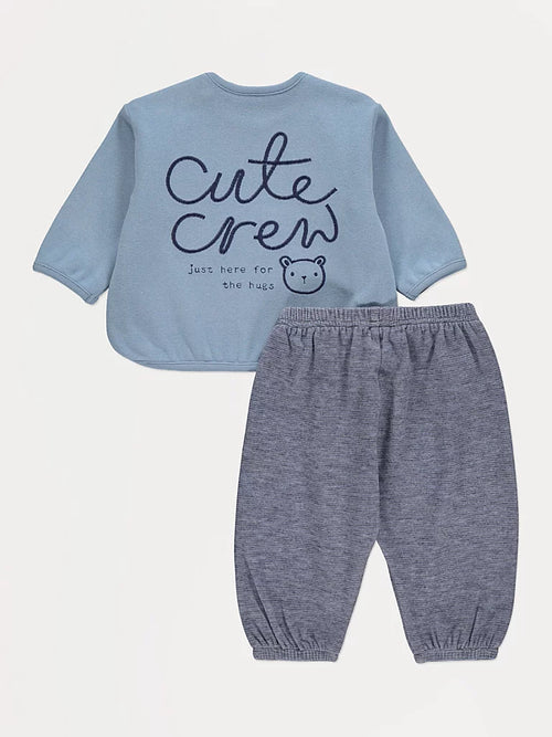 Blue Bear Embroidery Soft Touch Jumper and Joggers Outfit