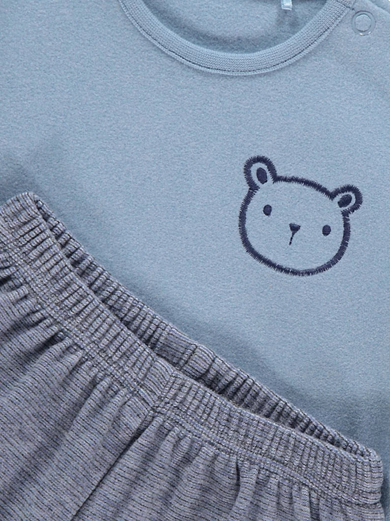 Blue Bear Embroidery Soft Touch Jumper and Joggers Outfit