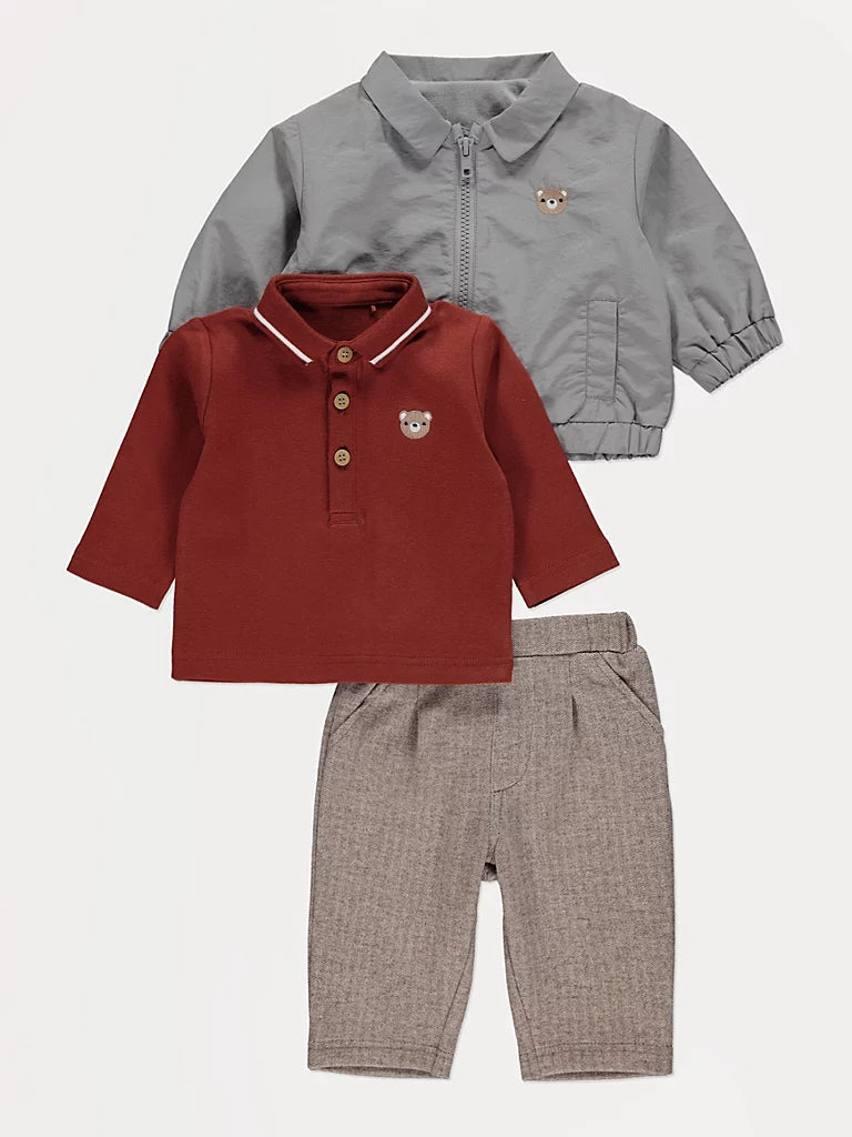 Harrington Jacket Long Sleeve Polo Shirt and Trousers Outfit