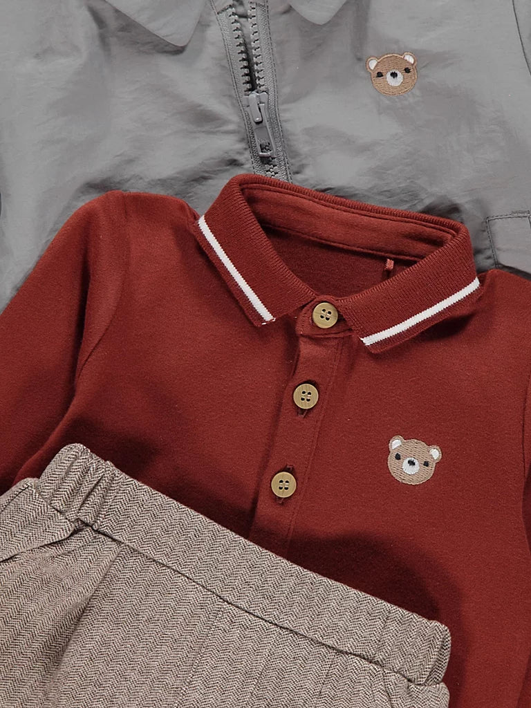 Harrington Jacket Long Sleeve Polo Shirt and Trousers Outfit