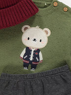 Knitted Bear Jumper and Joggers Outfit with Hat