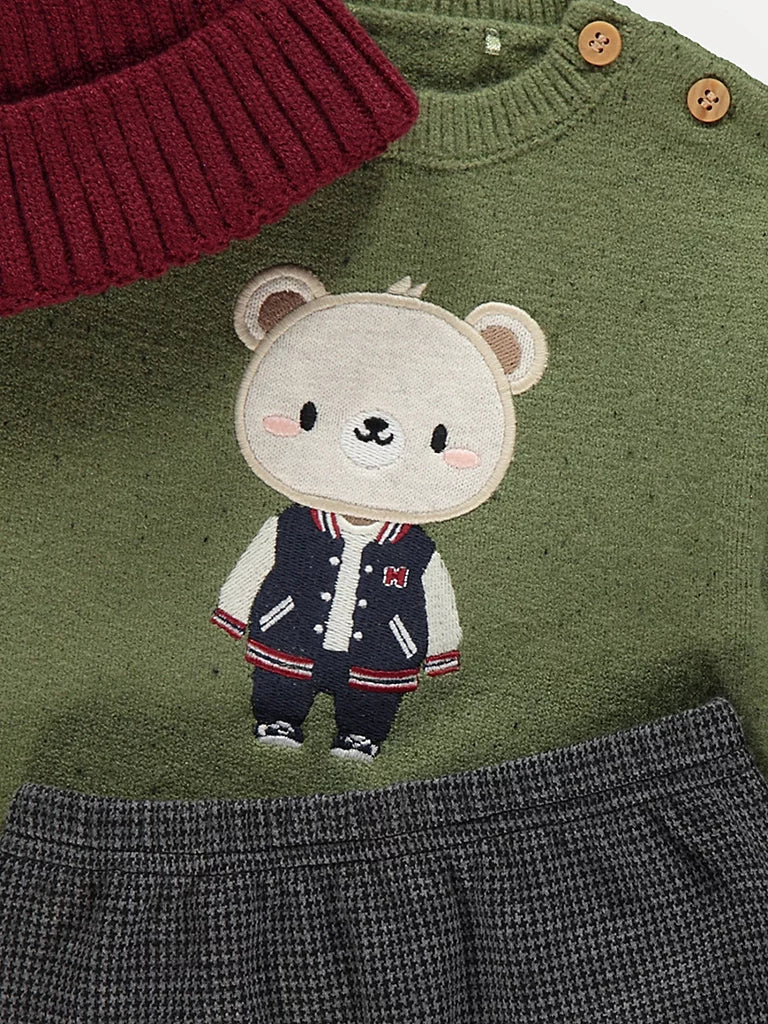 Knitted Bear Jumper and Joggers Outfit with Hat