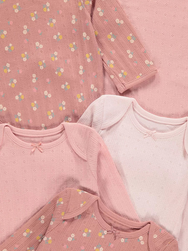 Set od 5 bodija - Pink Pointelle Long Sleeve Bodysuits 5 Pack