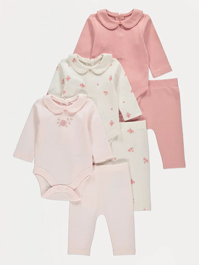 Set od 3 bodija i 3 pantalona - Pink Collared Bodysuits and Leggings Outfits 3 Pack