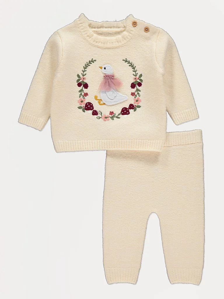 Neutral Goose Knitted Sweatshirt and Leggings Outfit