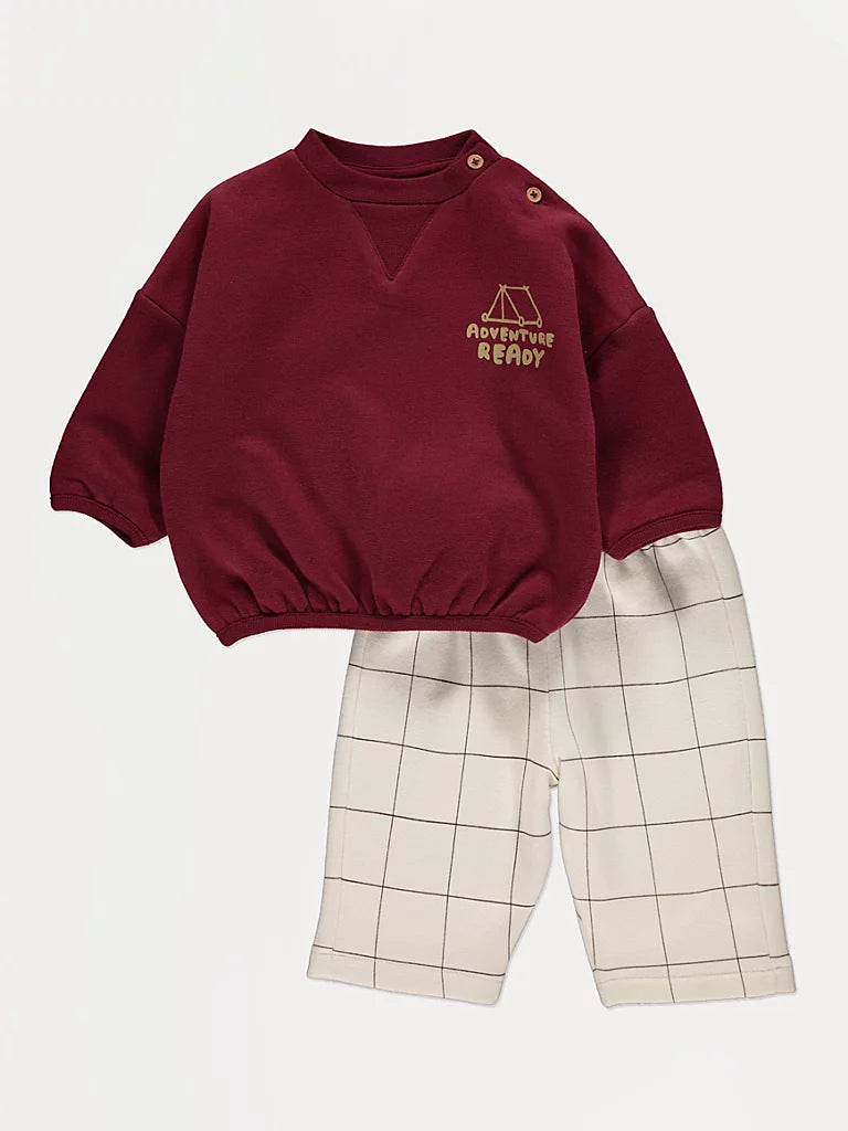 Adventure Back Print Sweatshirt and Check Joggers Outfit